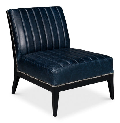 Agave Leather Blue Armless Slipper Chair