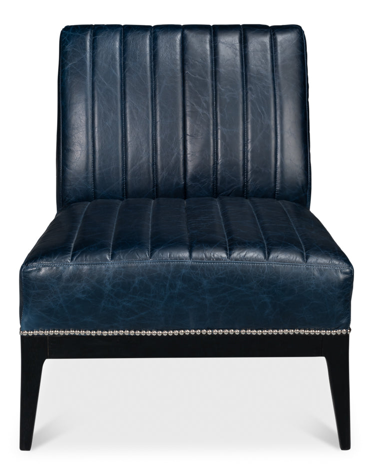 Agave Leather Blue Armless Slipper Chair