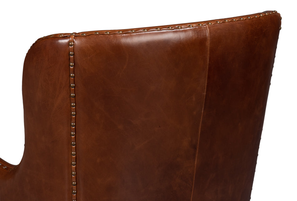 Whitney Distilled Leather Brown Arm Chair