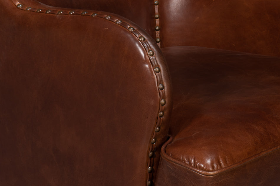 Whitney Distilled Leather Brown Arm Chair