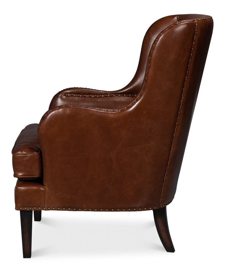 Whitney Distilled Leather Brown Arm Chair