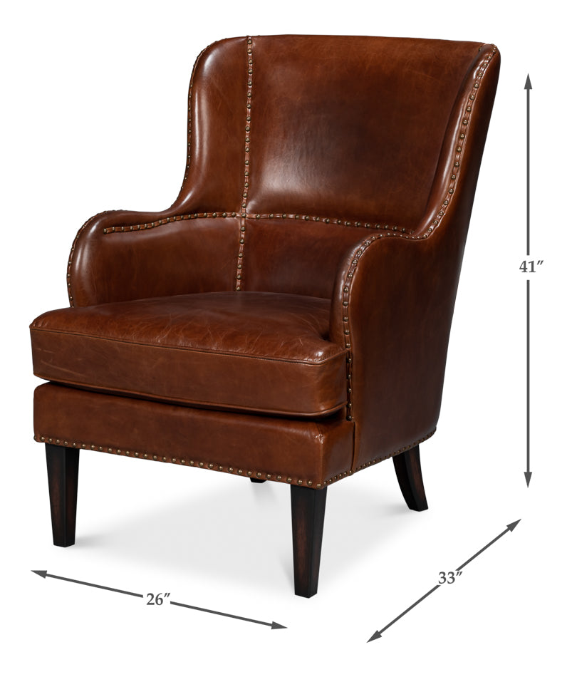 Whitney Distilled Leather Brown Arm Chair