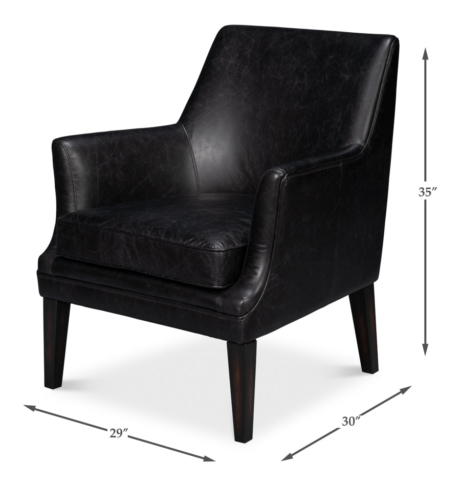 Royalton Distilled Leather Black Arm Chair