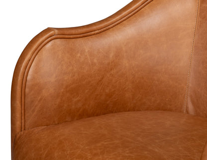 Braxton Wood and Leather Brown Swivel Arm Chair