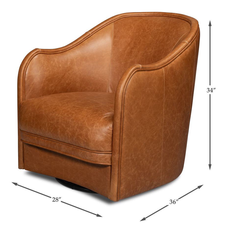 Braxton Wood and Leather Brown Swivel Arm Chair