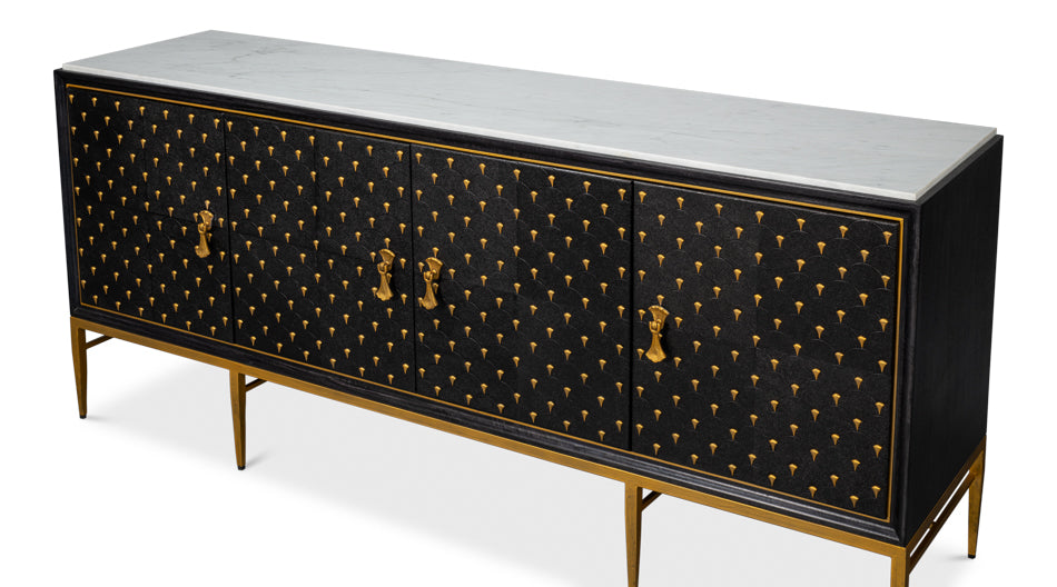 Palisade Shagreen Wood and Metal Black Credenza