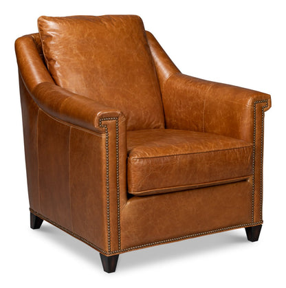 Vandike Wood and Leather Brown Arm Chair