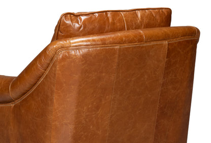 Vandike Wood and Leather Brown Arm Chair