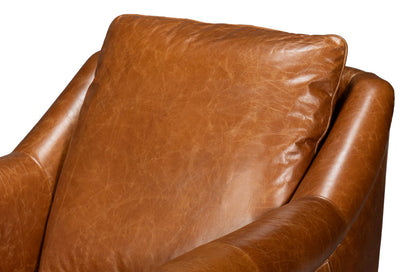 Vandike Wood and Leather Brown Arm Chair