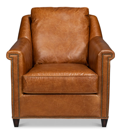 Vandike Wood and Leather Brown Arm Chair