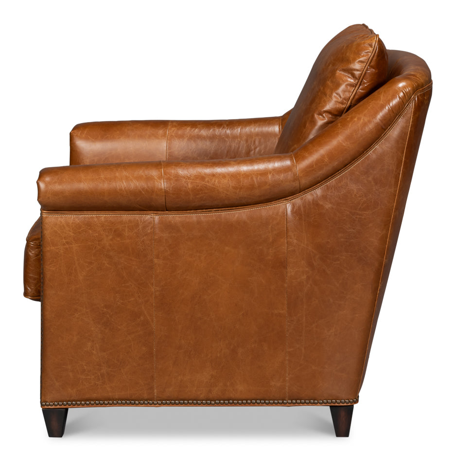 Vandike Wood and Leather Brown Arm Chair