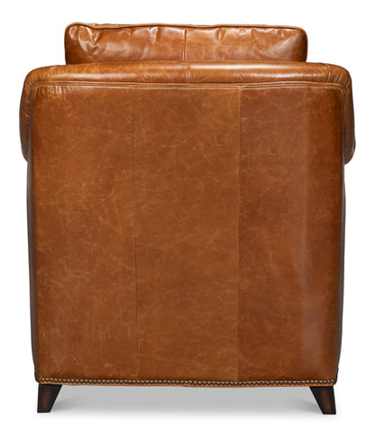 Vandike Wood and Leather Brown Arm Chair