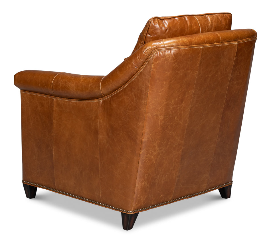 Vandike Wood and Leather Brown Arm Chair