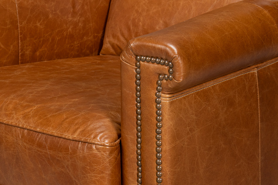 Vandike Wood and Leather Brown Arm Chair