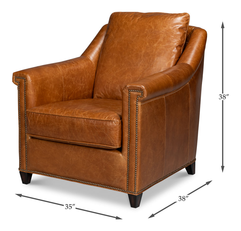 Vandike Wood and Leather Brown Arm Chair