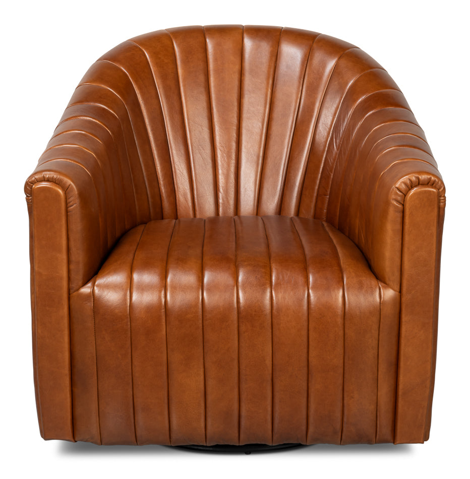 Essex Havana Brown Leather Swivel Chair