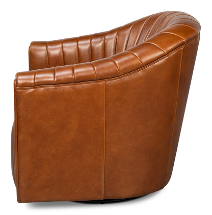 Essex Havana Brown Leather Swivel Chair