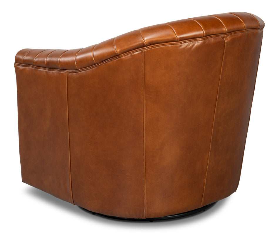 Essex Havana Brown Leather Swivel Chair