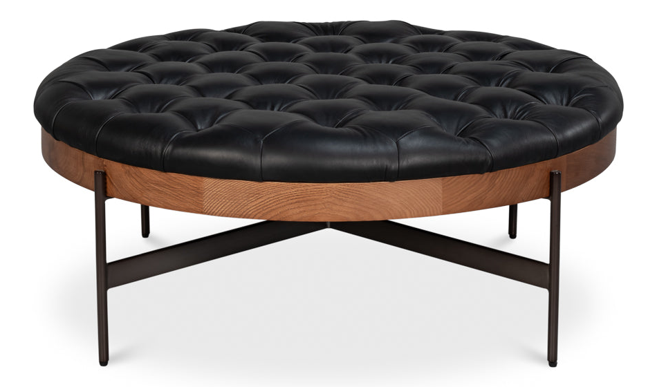 Corbet Tufted Leather Cocktail Ottoman