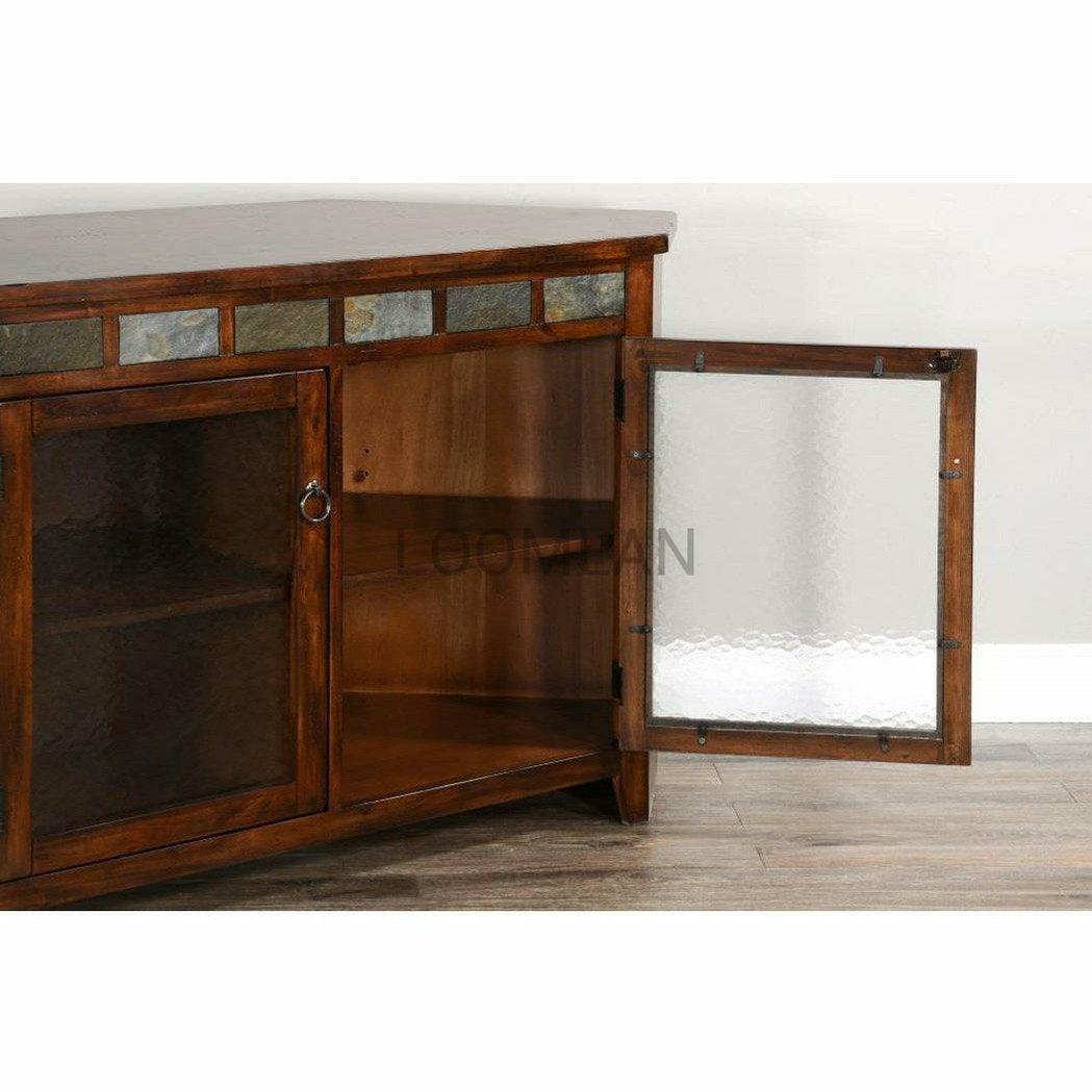 55" Dark Brown Wood Corner TV Stand Media Console With Glass Doors TV Stands & Media Centers Sideboards and Things By Sunny D