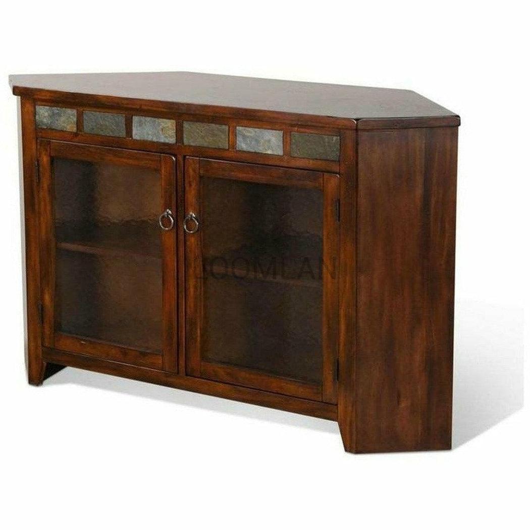 55" Dark Brown Wood Corner TV Stand Media Console With Glass Doors TV Stands & Media Centers Sideboards and Things By Sunny D