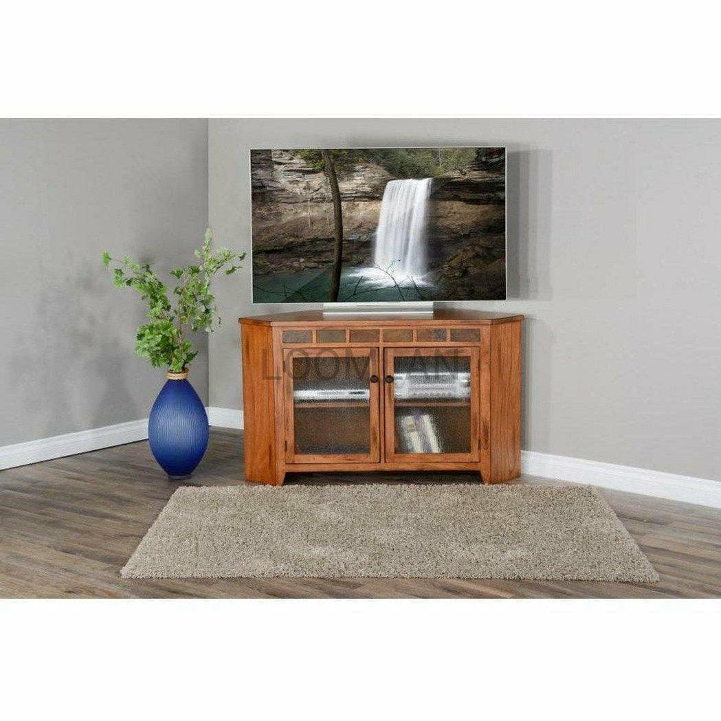 55" Oak Wood Corner TV Stand Media Console With Glass Doors TV Stands & Media Centers Sideboards and Things By Sunny D