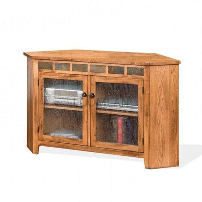 55" Oak Wood Corner TV Stand Media Console With Glass Doors TV Stands & Media Centers Sideboards and Things By Sunny D