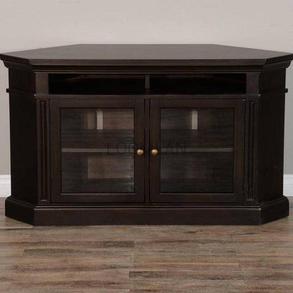 55" Wide Black Wood Corner TV Stand Media Console With Glass Doors TV Stands & Media Centers Sideboards and Things By Sunny D