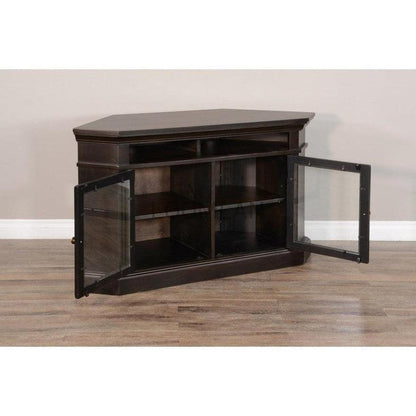 55" Wide Black Wood Corner TV Stand Media Console With Glass Doors TV Stands & Media Centers Sideboards and Things By Sunny D