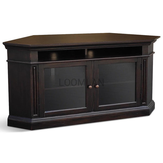 55" Wide Black Wood Corner TV Stand Media Console With Glass Doors TV Stands & Media Centers Sideboards and Things By Sunny D