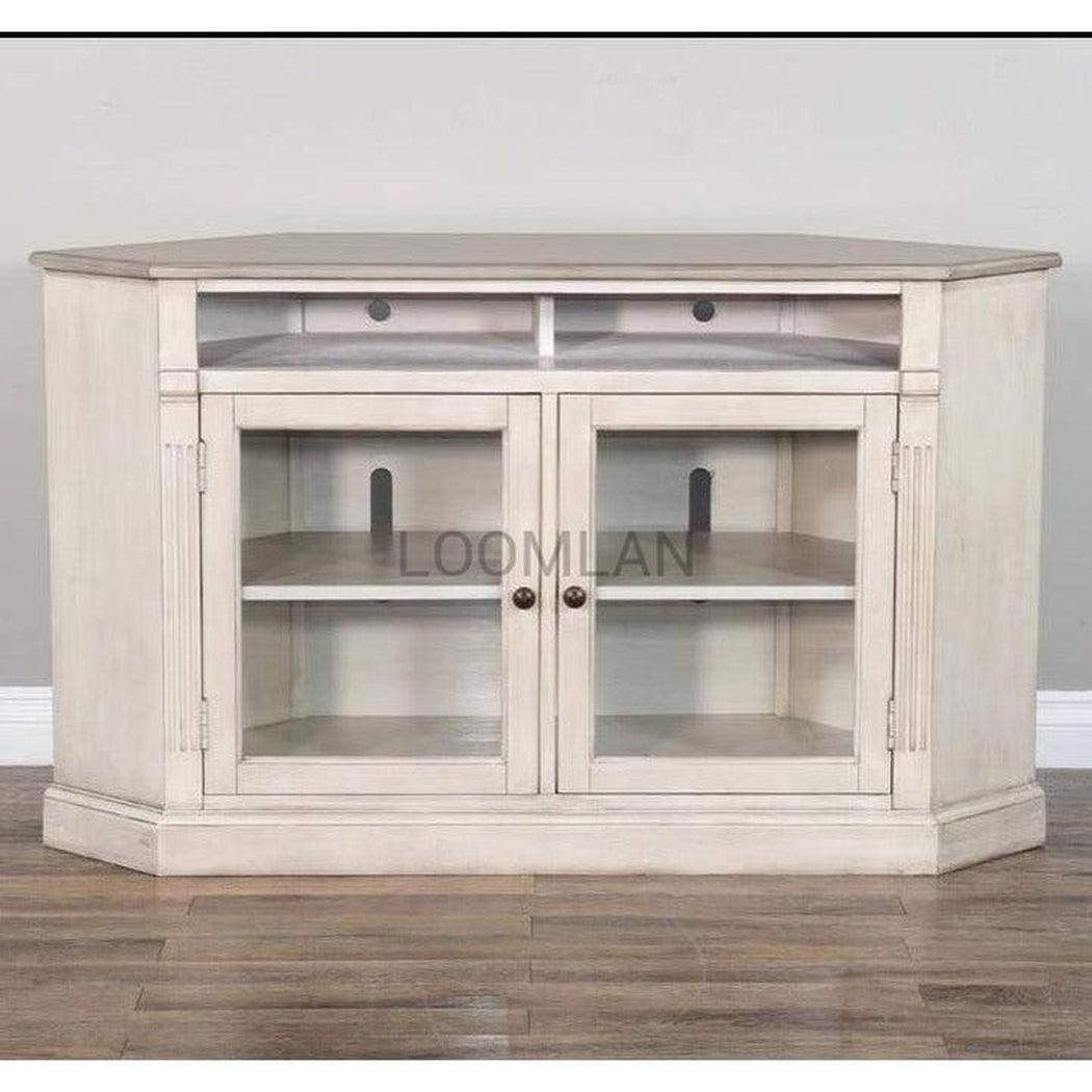 55" Wide Off White Wood Corner TV Stand Media Console With Glass Doors TV Stands & Media Centers Sideboards and Things By Sunny D