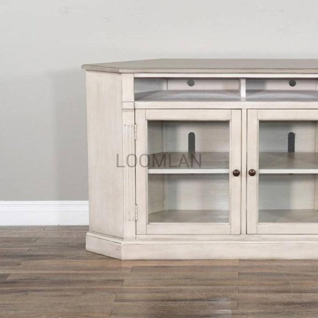 55" Wide Off White Wood Corner TV Stand Media Console With Glass Doors TV Stands & Media Centers Sideboards and Things By Sunny D