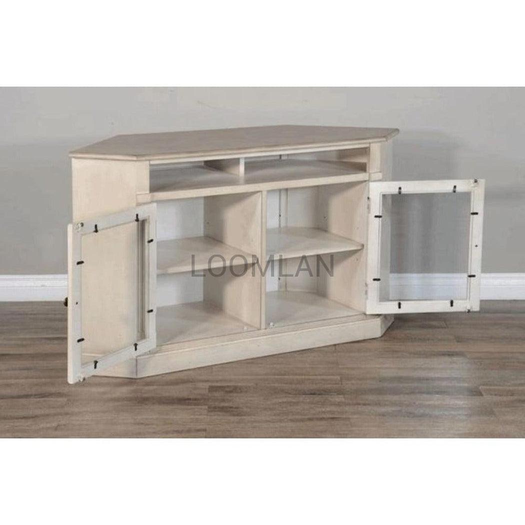 55" Wide Off White Wood Corner TV Stand Media Console With Glass Doors TV Stands & Media Centers Sideboards and Things By Sunny D