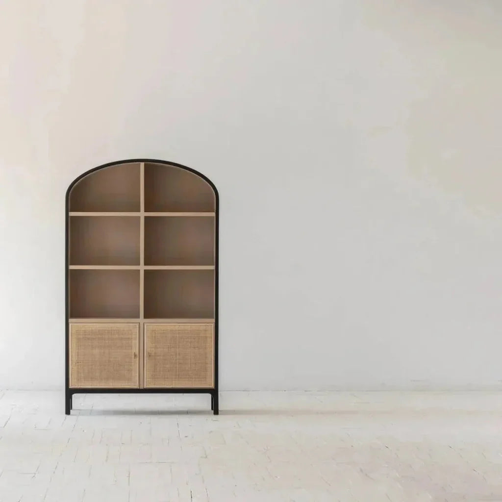 Two Tone Cane Bookcase Wood Shelves Wood Tall & Wide -- view 6