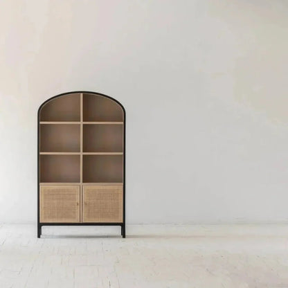 Two Tone Cane Bookcase Wood Shelves Wood Tall & Wide -- view 6