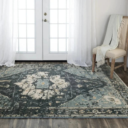 Agay Medallion Dark Blue Large Area Rugs -- blue