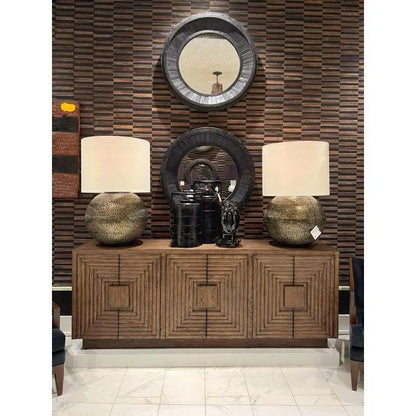 56" Ceruse Brown Carved Morombe Cocoa Credenza Cabinet Sideboards Sideboards and Things By Currey & Co