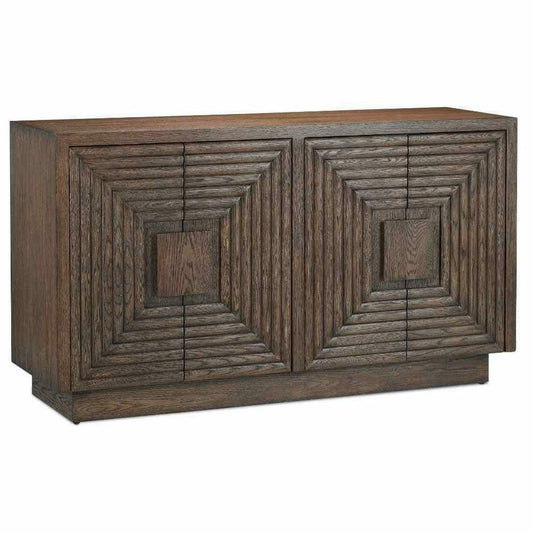 56" Ceruse Brown Carved Morombe Cocoa Credenza Cabinet Sideboards Sideboards and Things By Currey & Co