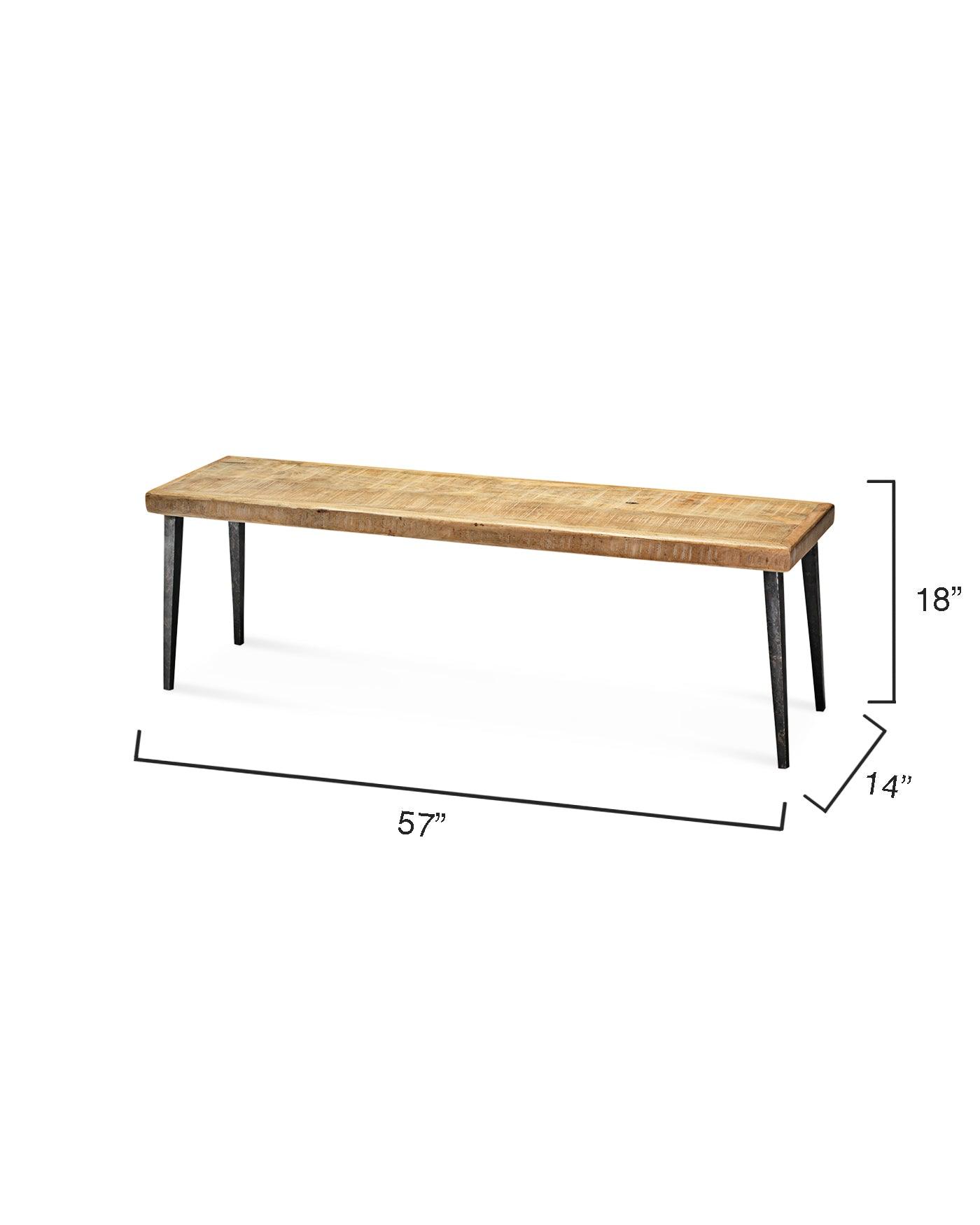 57" Wood Top Metal Base Dining Bench Dining Benches Sideboards and Things By Jamie Young