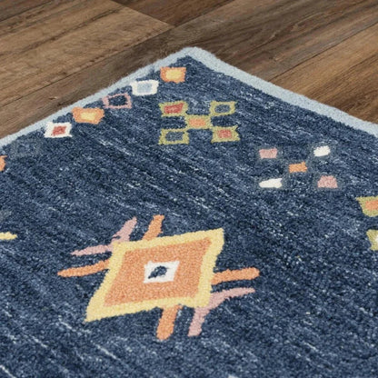 Ayar Geometric Blue Living Room Rug -- blue