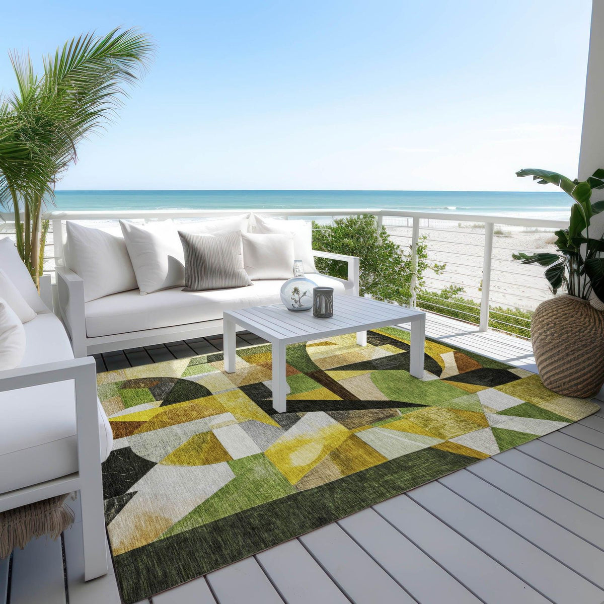 Jaelira Green Washable Indoor-Outdoor Rug -- green