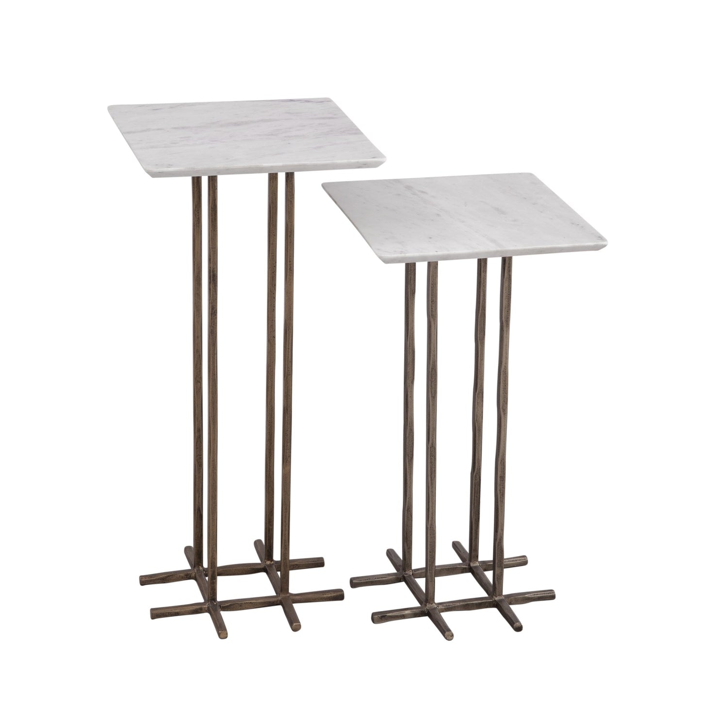 Xavier Iron and Marble White Square Accent Table (2 Piece Set)