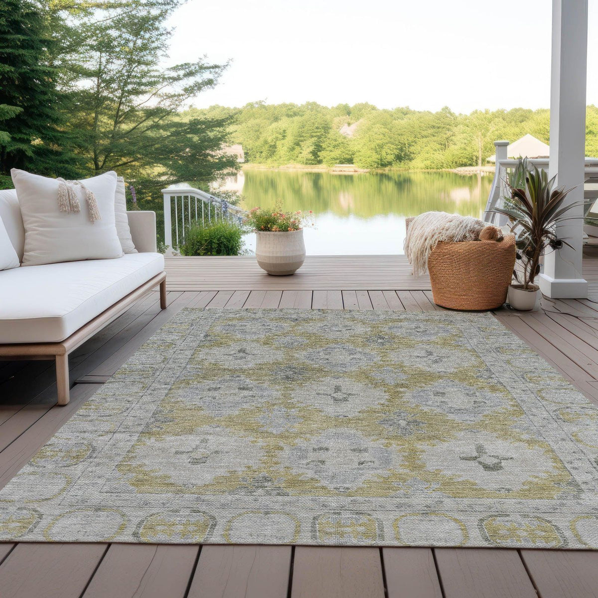 Jaelora Gold Washable Indoor-Outdoor Rug