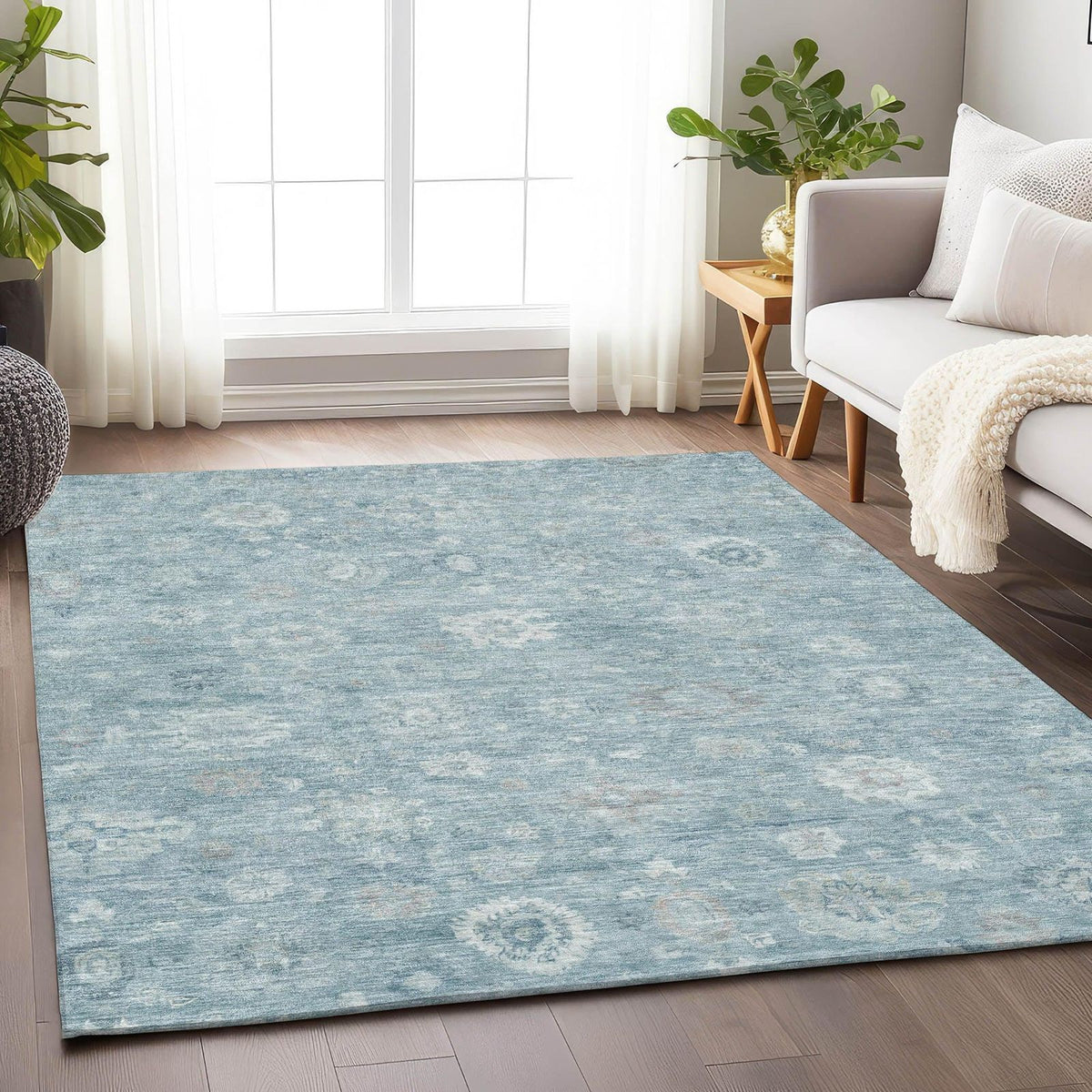 Laeara Blue Washable Indoor-Outdoor Rug -- blue