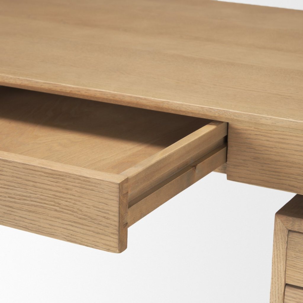 Tino 55.1"L Light Brown Solid Oak Wood 4-Drawer Desk -- Light Brown