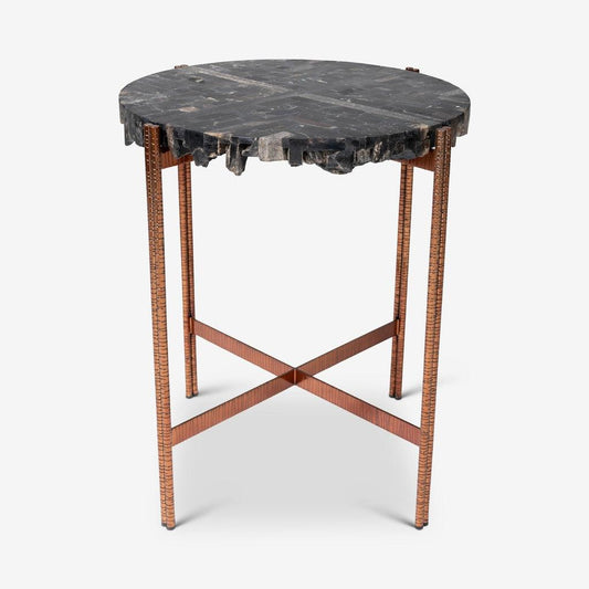 Jenna Natural Dark Petrified Wooden Round End Table