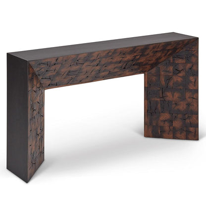 Reclaimed Old Post Wooden Inlay Rectangular Console Table