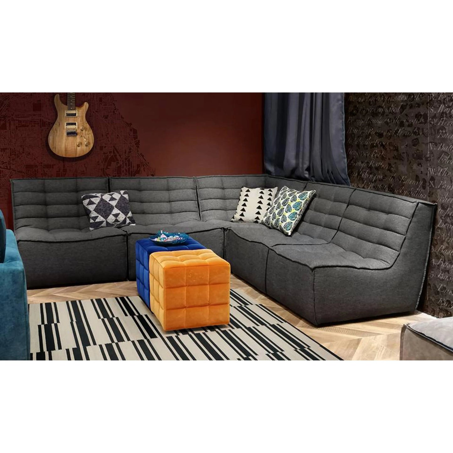 5PC Corner Modular Sectional Scooped Seat in Grey Fabric Modular Sofas Sideboards and Things  By Diamond Sofa