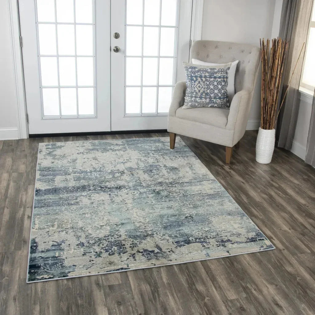 Boul Abstract Blue Kitchen Hallway Runner Rug -- blue