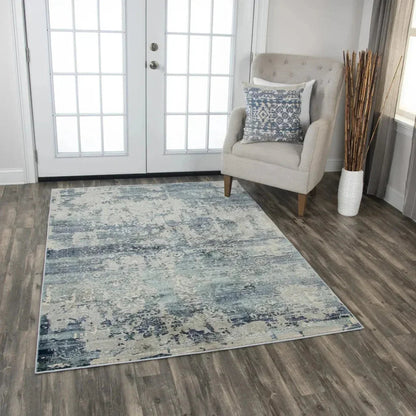 Boul Abstract Blue Kitchen Hallway Runner Rug -- blue